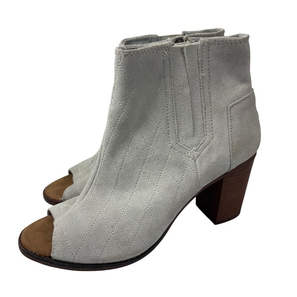 Toms Majorca Womens Size 9 Gray Suede Peep Toe Ankle Boots 3" Heel - Picture 1 of 7